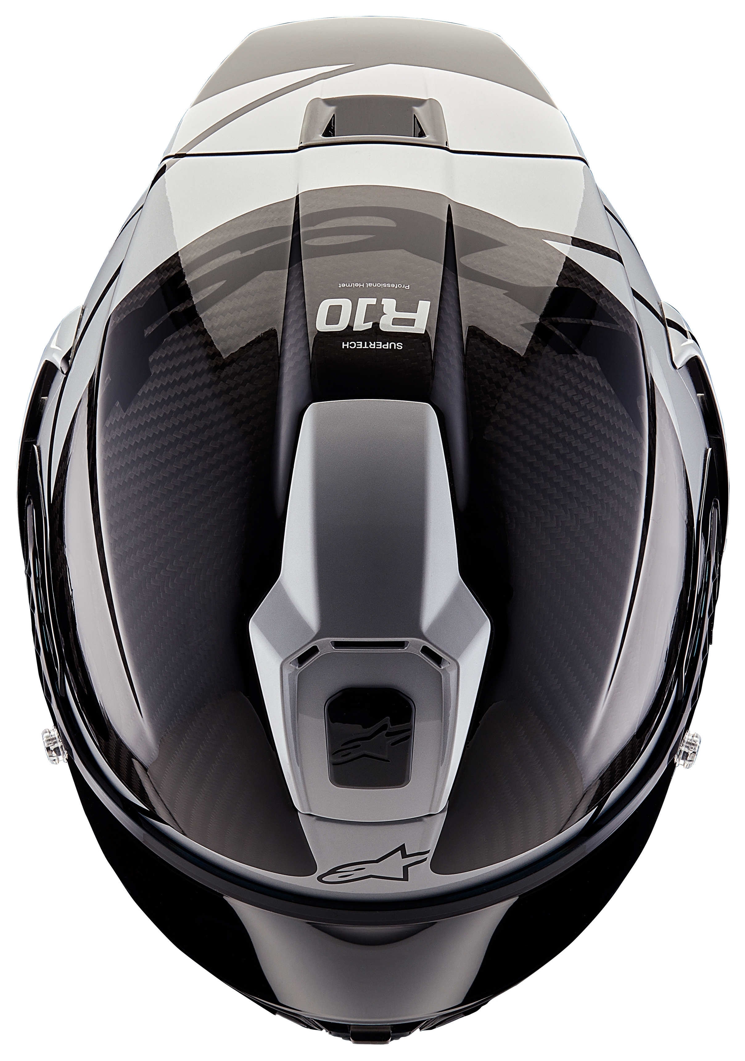 SportsBikeShop Alpinestars Supertech R10 Carbon Element Helmet Gloss Black Carbon/Silver / XL [Open Box]