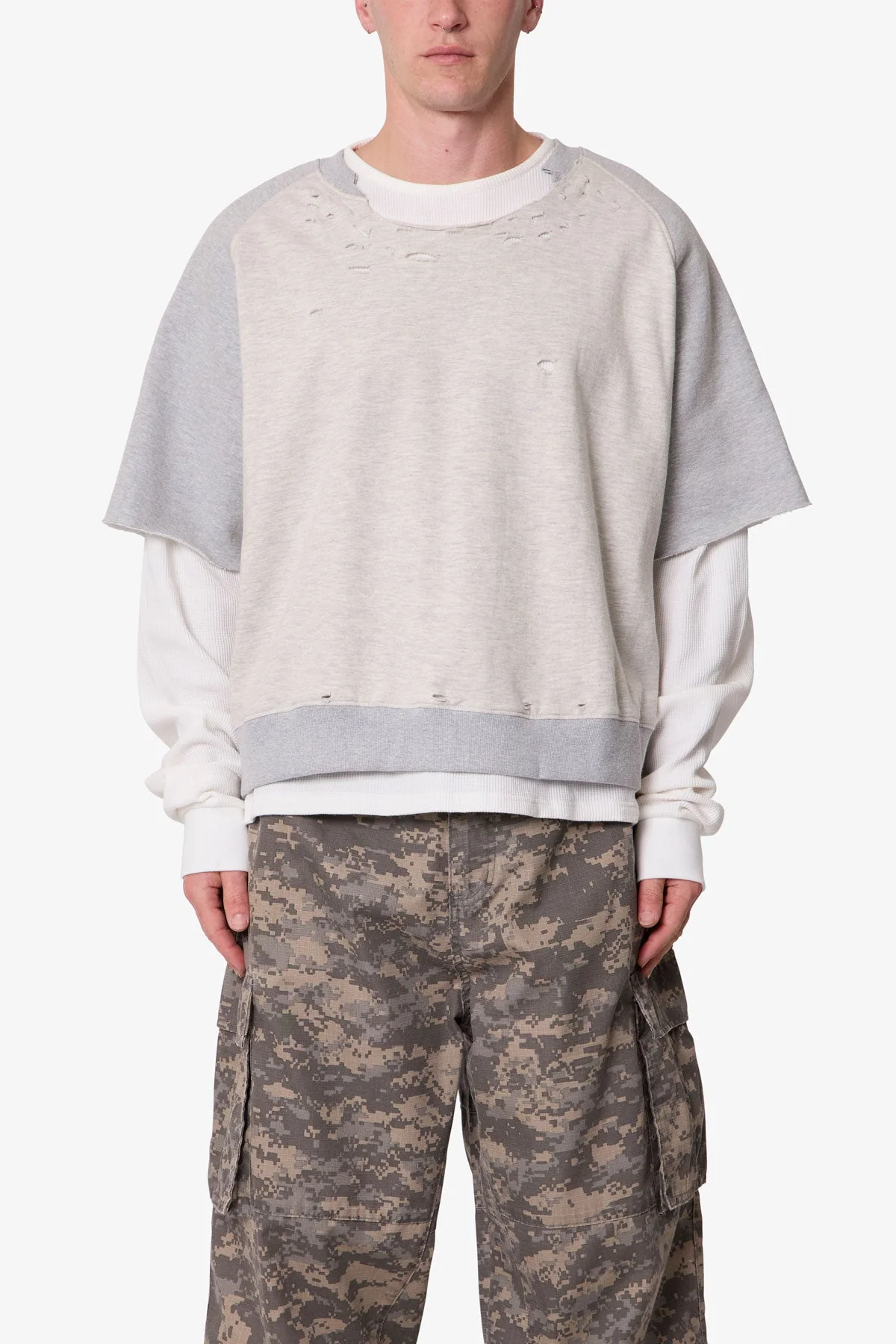 Layered Thermal Raglan Sweater - Heather Grey