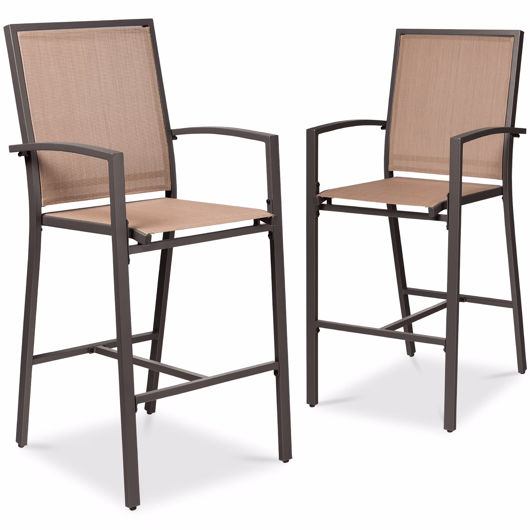Best Choice Products Outdoor Barstools Set of 2, Bar Height Patio Chairs w/ All-Weather Mesh - Black/Black - Image 7