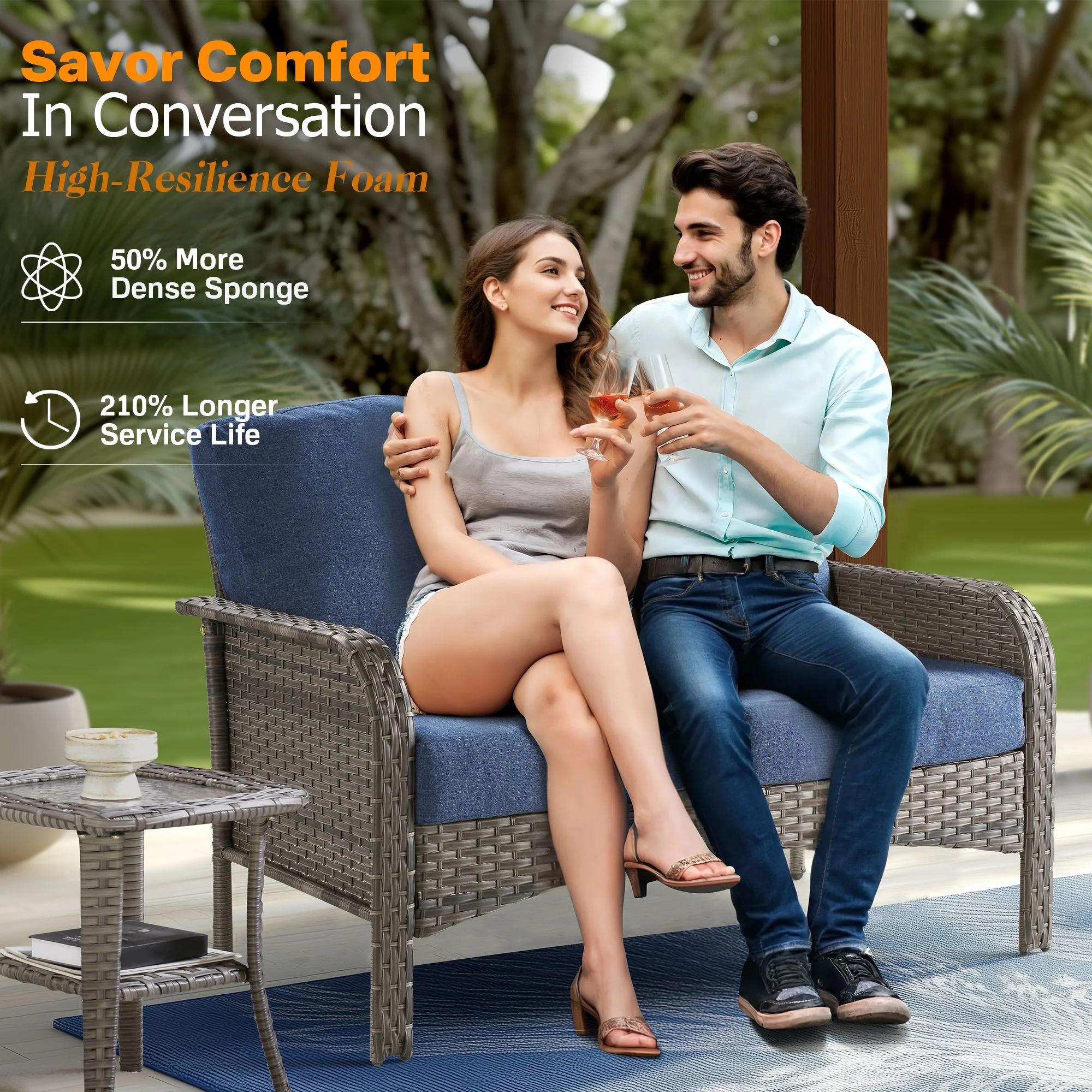 Vcatnet 4 Pieces Outdoor Patio Furniture All-weather Wicker Conversation Set with Coffee Table for Garden,Poolside,Gray - Image 23