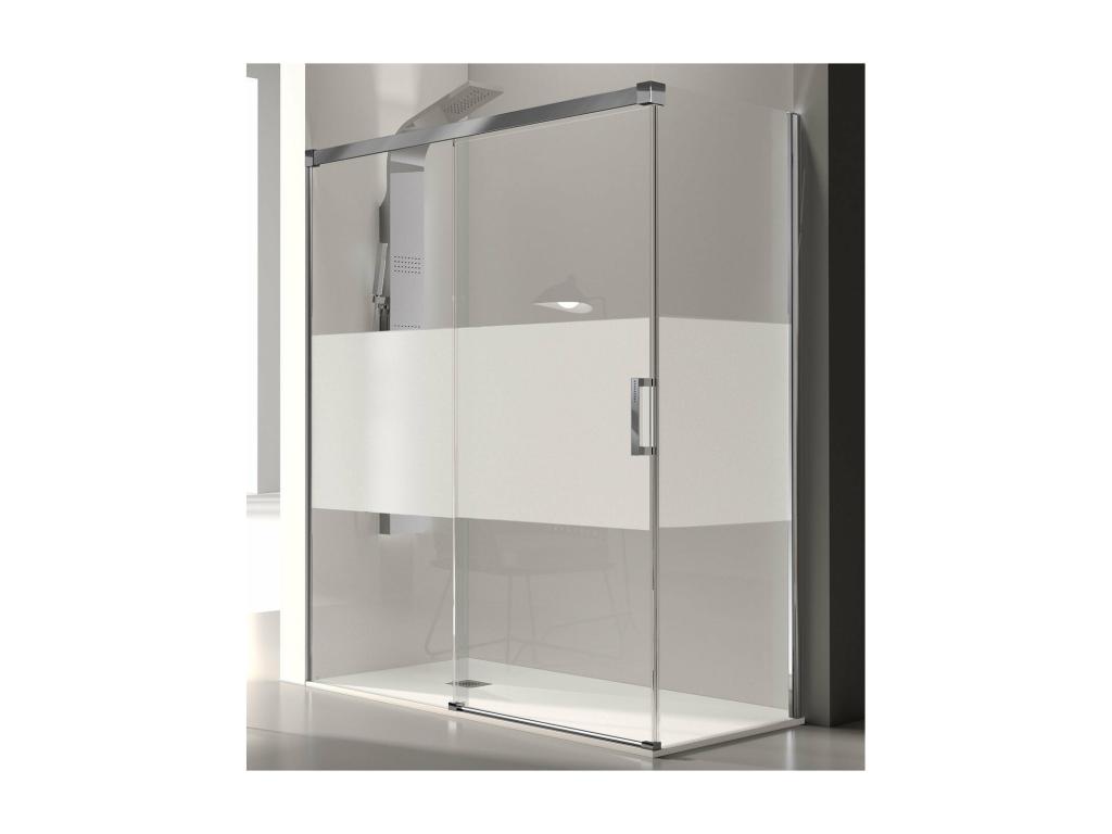 Frontal de ducha + Puerta Corredera GLASÉ perfil Cromado con Cristal serigrafiado 180 cm Sin pared lateral