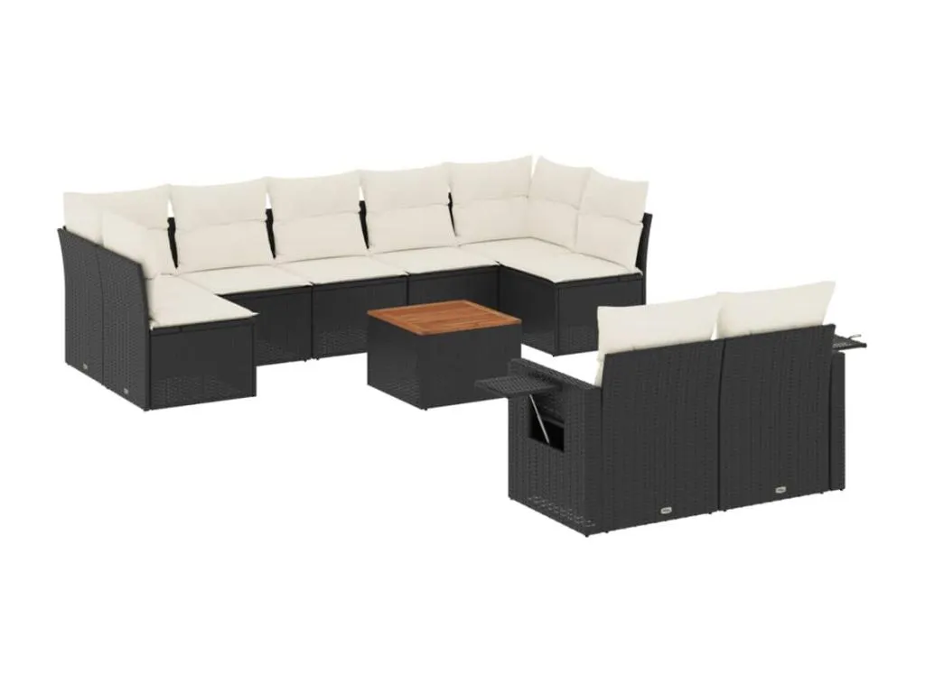 Set de sofás de jardín 10 piezas cojines ratán sintético negro BRRX74185