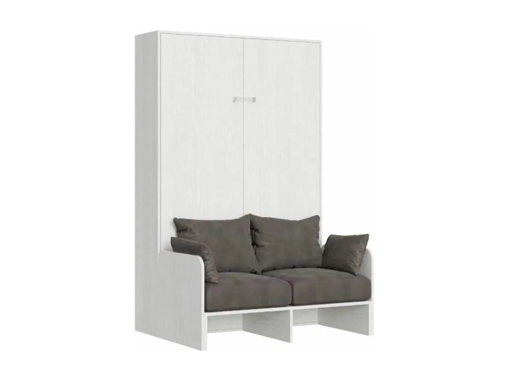 Cama abatible vertical blanca con sofá de tela Luxmbls 140x190 cm - 32 colores de tela-Sofá 04 JATY86647
