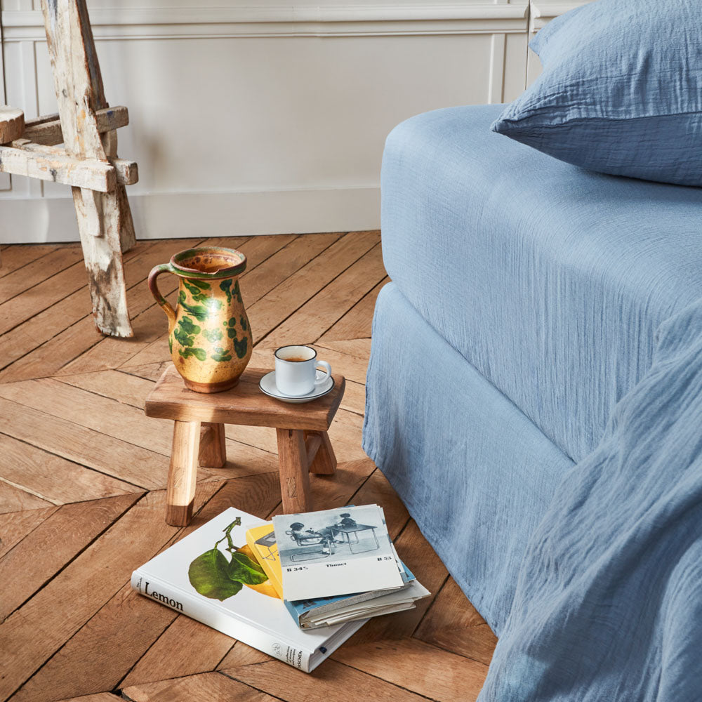 Drap-housse en gaze de coton - Bleu Zinc