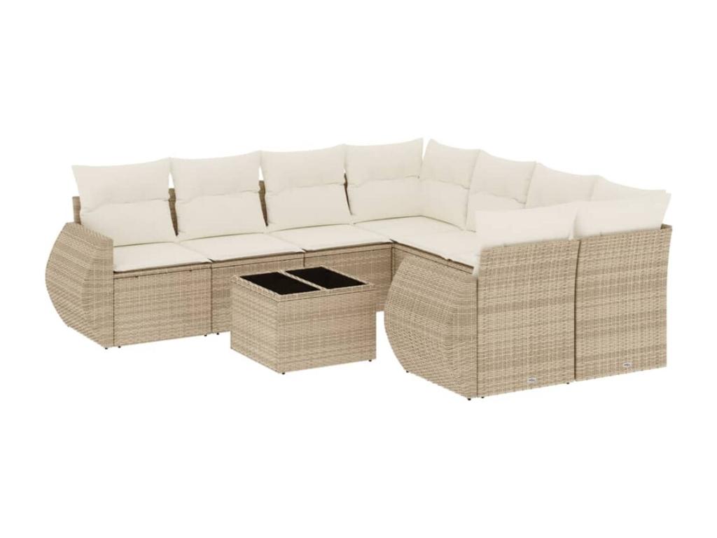 Set de sofás de jardín 9 pzas con cojines ratán sintético beige 59614KYLR