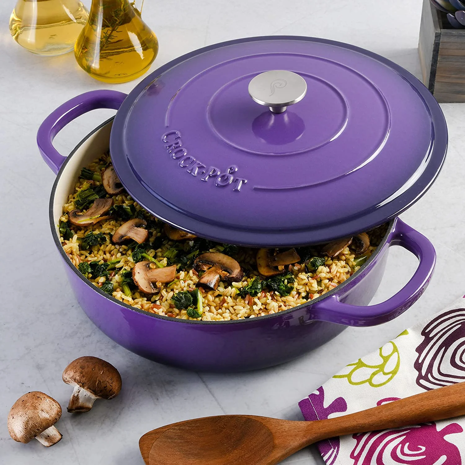 Crock-Pot Artisan 2 Piece 5 Quart Enameled Cast Iron Braiser with Lid in Lavender - Image 7