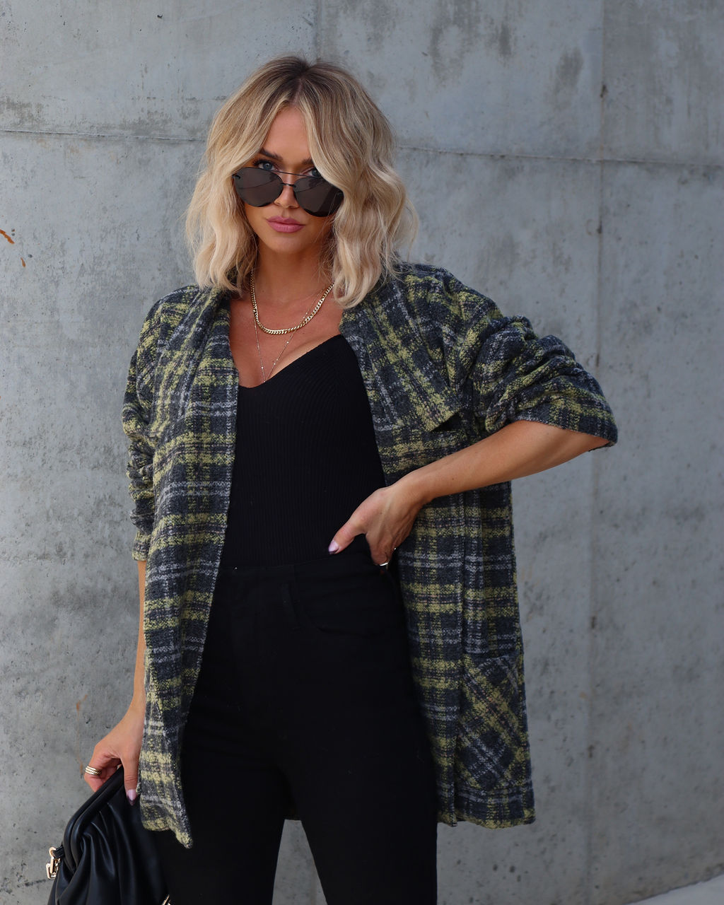 Please Stand Up Pocketed Plaid Coat - Se7enfashion