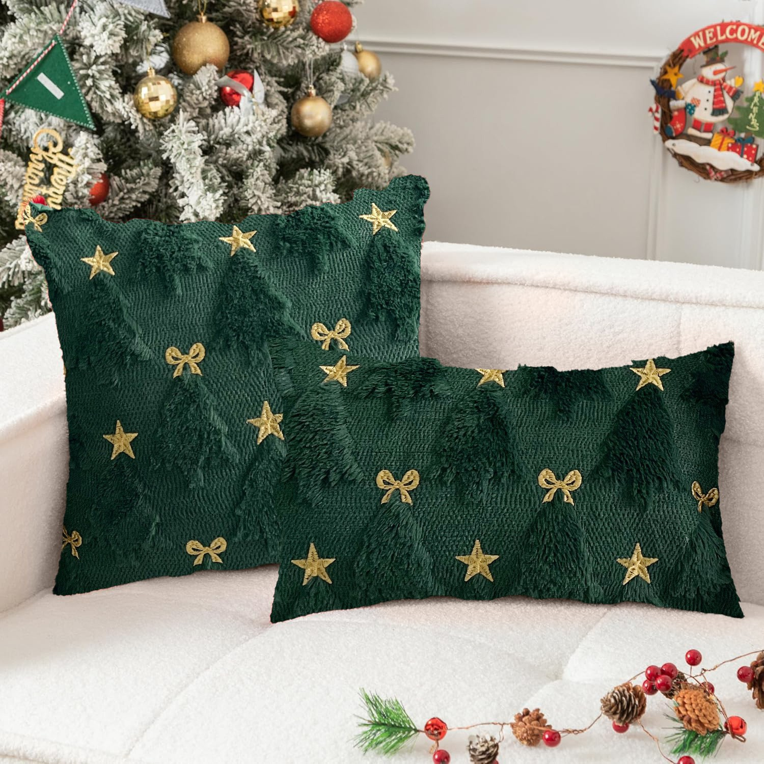 Christmas Throw Soft Faux Fur Pumpkin Autumn Harvest Fluffy Plush Pillow Cases for Couch Cushion Covers