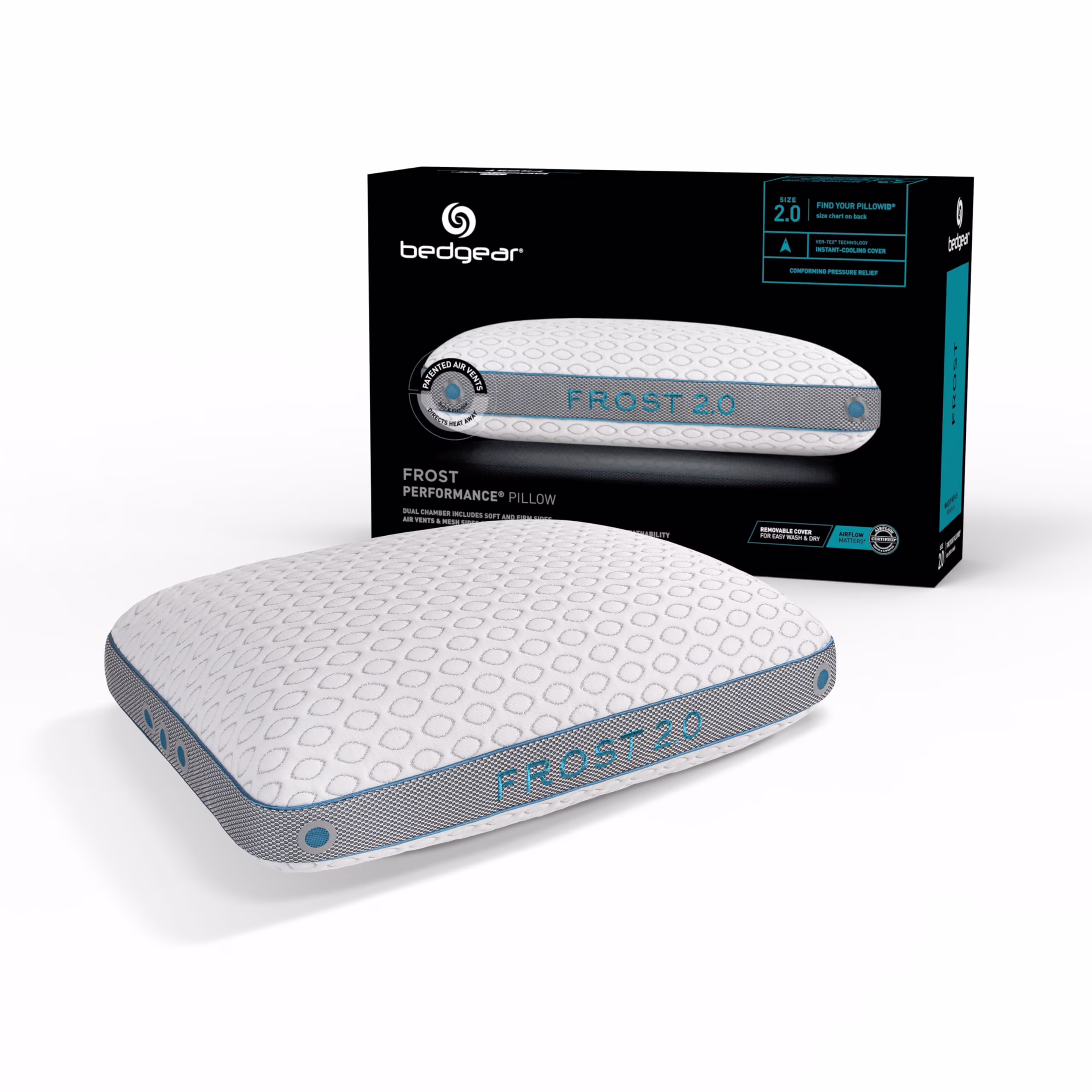 Bedgear Frost Performance Pillow - Size 3.0 - Cooling Bed Pillow for Hot Sleepers - Medium Firmness Pillow for All Sleep Positions, Hypoallergenic