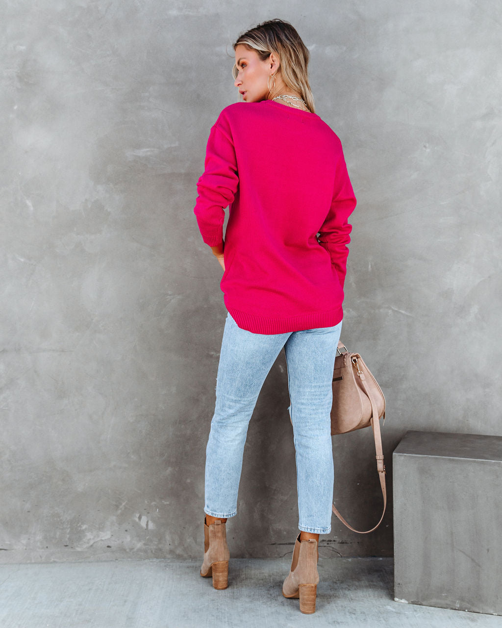 Korey Knit Oversized Pullover Sweater - Bright Pink - Se7enfashion