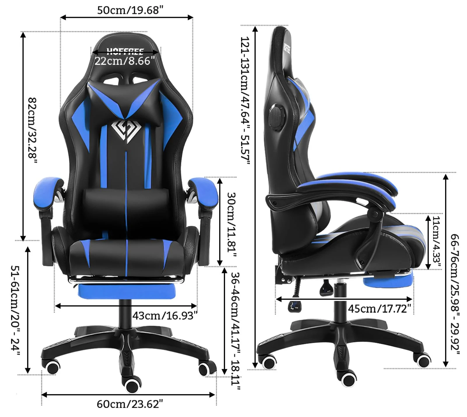 RGB Gaming Chair with Speakers Massage Computer Gaming Chair with LED Lights and Footrest High Back Video Game Chair for Adults Blue and Black - Image 2