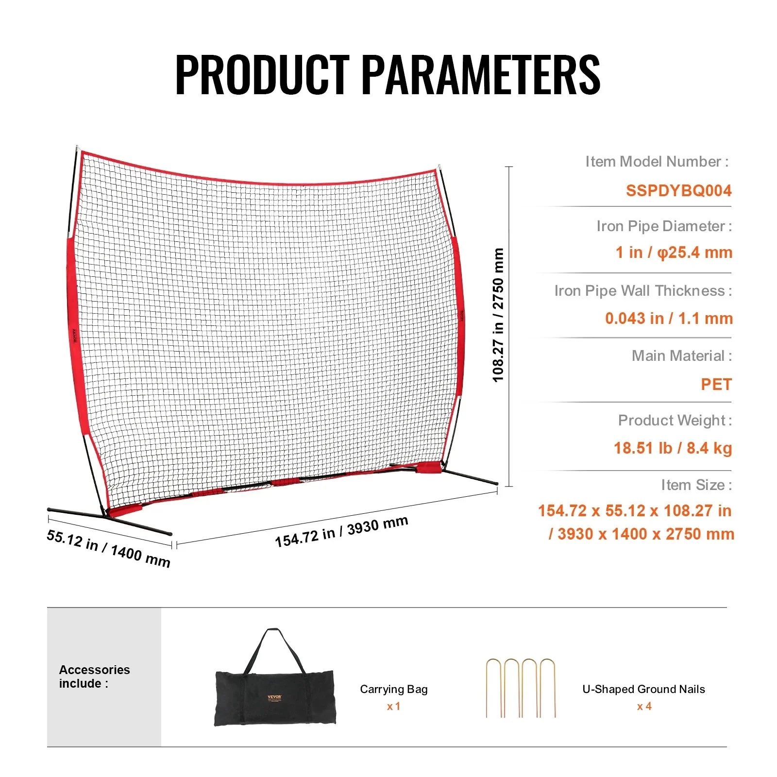 VEVOR Barricade Backstop Net, 12x9 ft Ball Sports Barrier Netting With Carry Bag - SSPDYBQ004 - Image 7 VEVOR Barricade Backstop Net, 12x9 ft Ball Sports Barrier Netting With Carry Bag - SSPDYBQ004 - Image 7