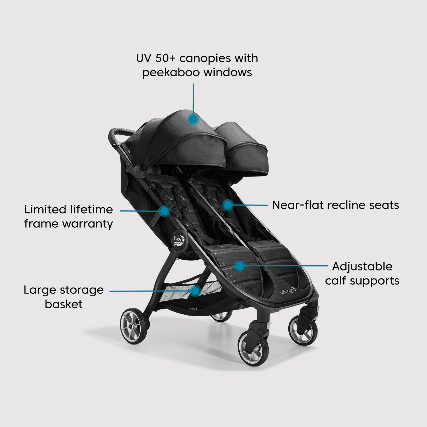 Baby Jogger City Tour 2 Double Stroller. Pitch Black - Image 6