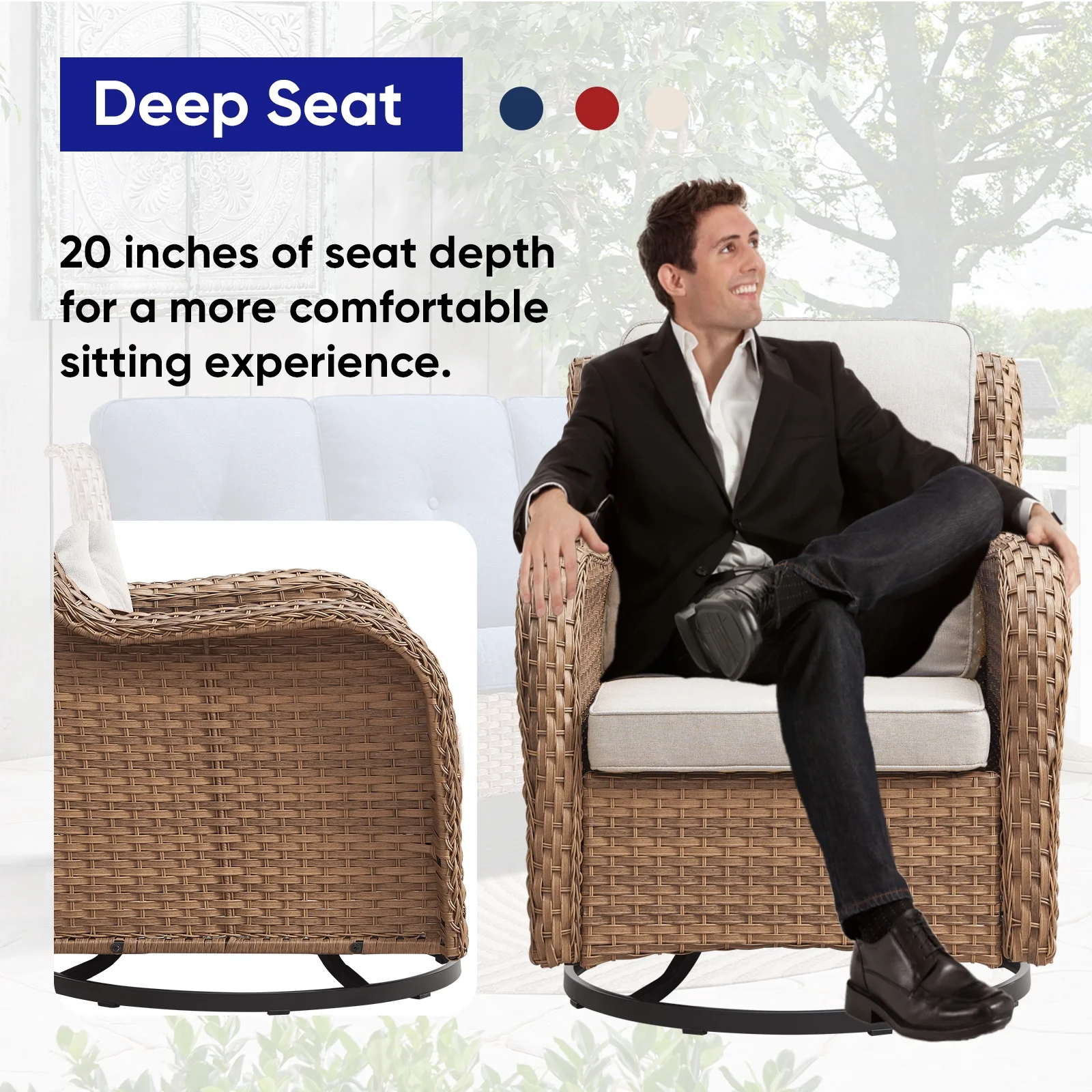 POCASSY 3 Piece Patio Set Outdoor Wicker Glider Rocking and Swivel Chairs with Cushions - Image 14