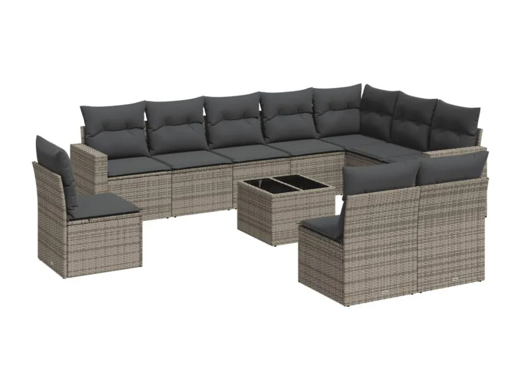 Set de sofás de jardín 11 pzas y cojines ratán sintético gris MXPC19099