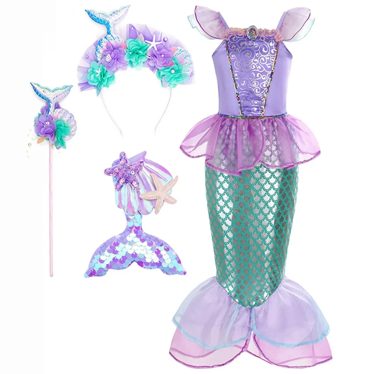 Halloween Costumes Girls Mermaid Dress Costume - Image 5 Halloween Costumes Girls Mermaid Dress Costume - Image 5