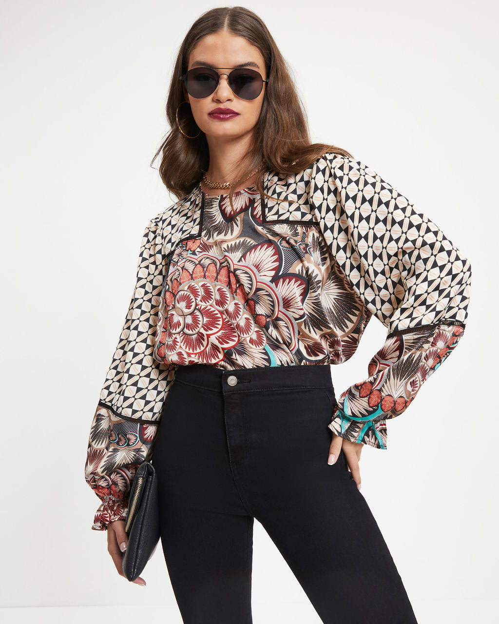 Requiem Satin Printed Long Sleeve Top - Se7enfashion