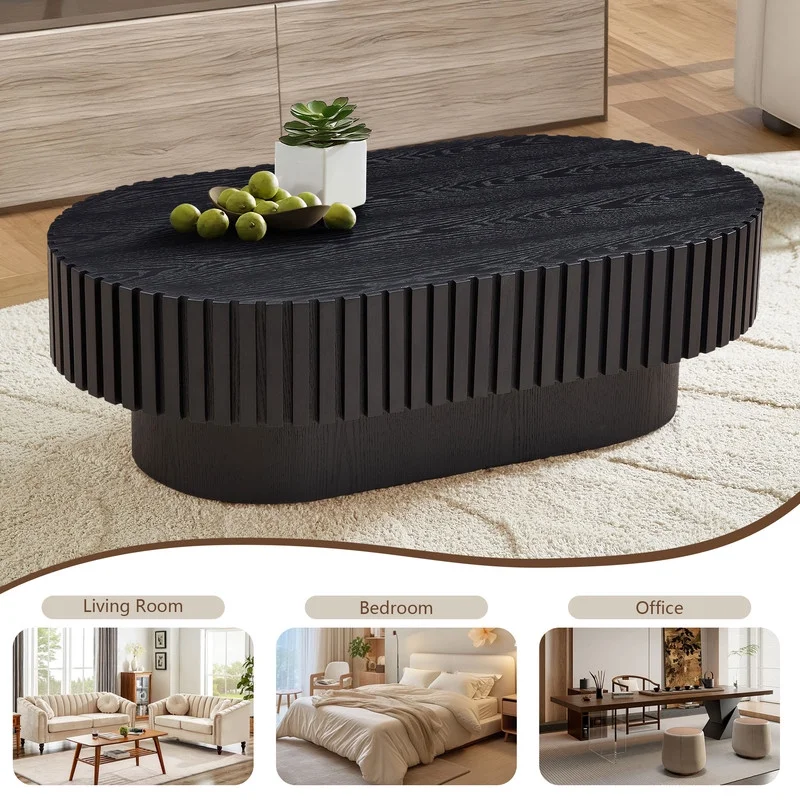 FFH 43.7 inch Oval Coffee Table for Living Room,Handcraft Rustic Corner Coffee Table Nature Wood Relief Sturdy Pedestal for Apartmen,Side Table Centre Table,Nature Wood - Image 92