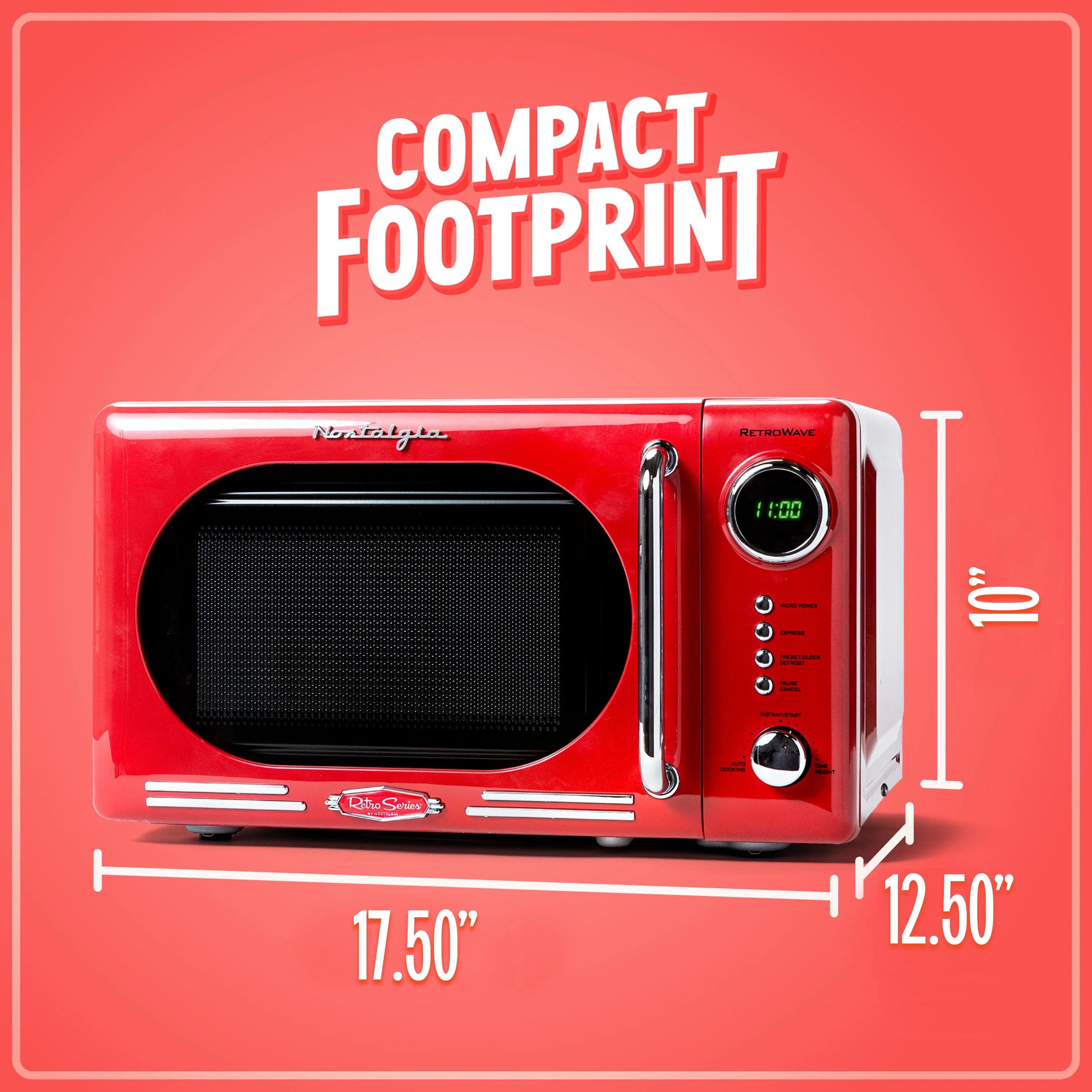 Nostalgia Retro Compact Countertop Microwave Oven - 0.7 Cu. Ft. - 700-Watts with LED Digital Display - Child Lock - Easy Clean Interior - Orange - Image 34