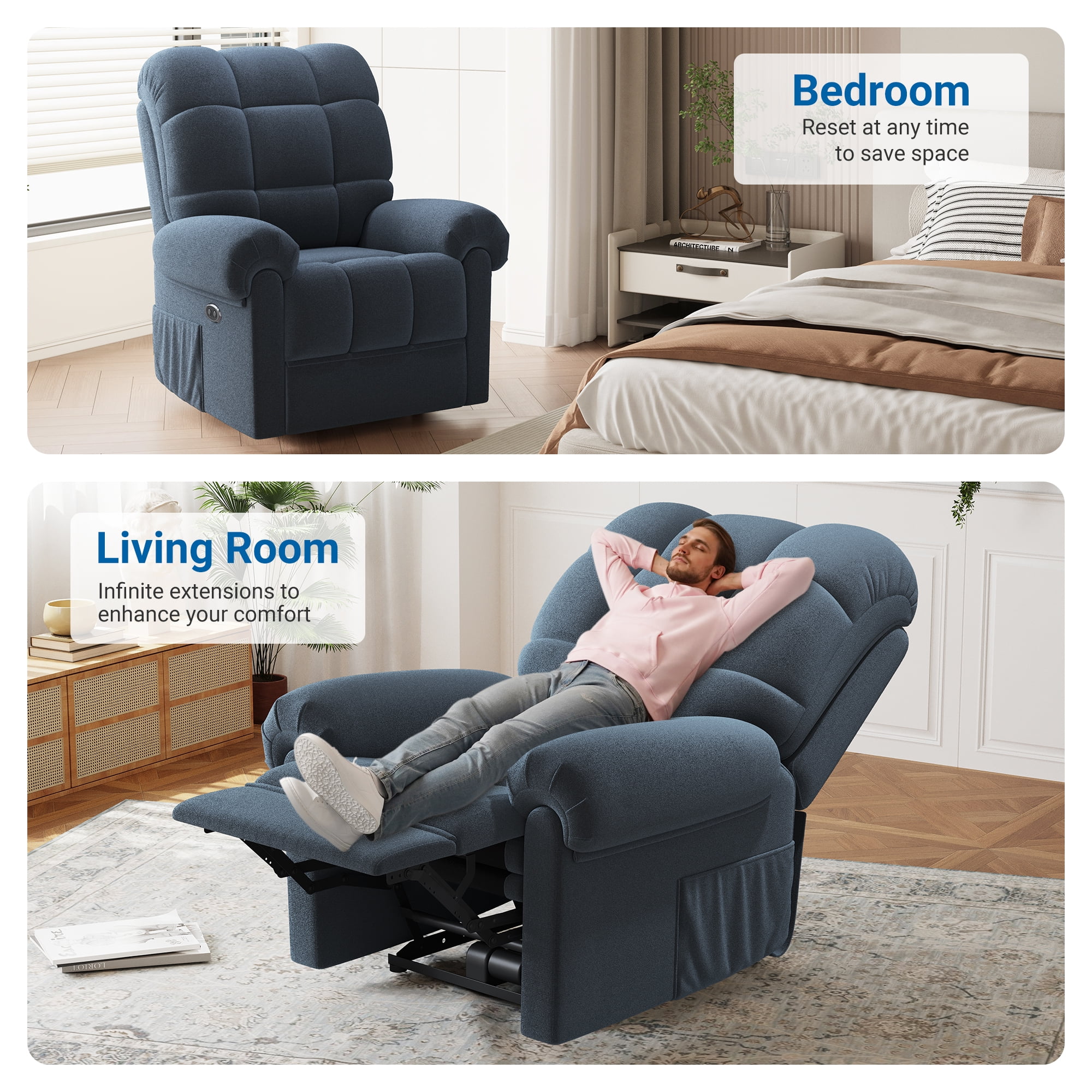 Power Recliner Chair,Electric Recline Sofa Chair for Adults with USB Port,Comfy Teddy Fleece Adjustable Cloud Sofa,Tool-Free Setup,Beige White - Image 18