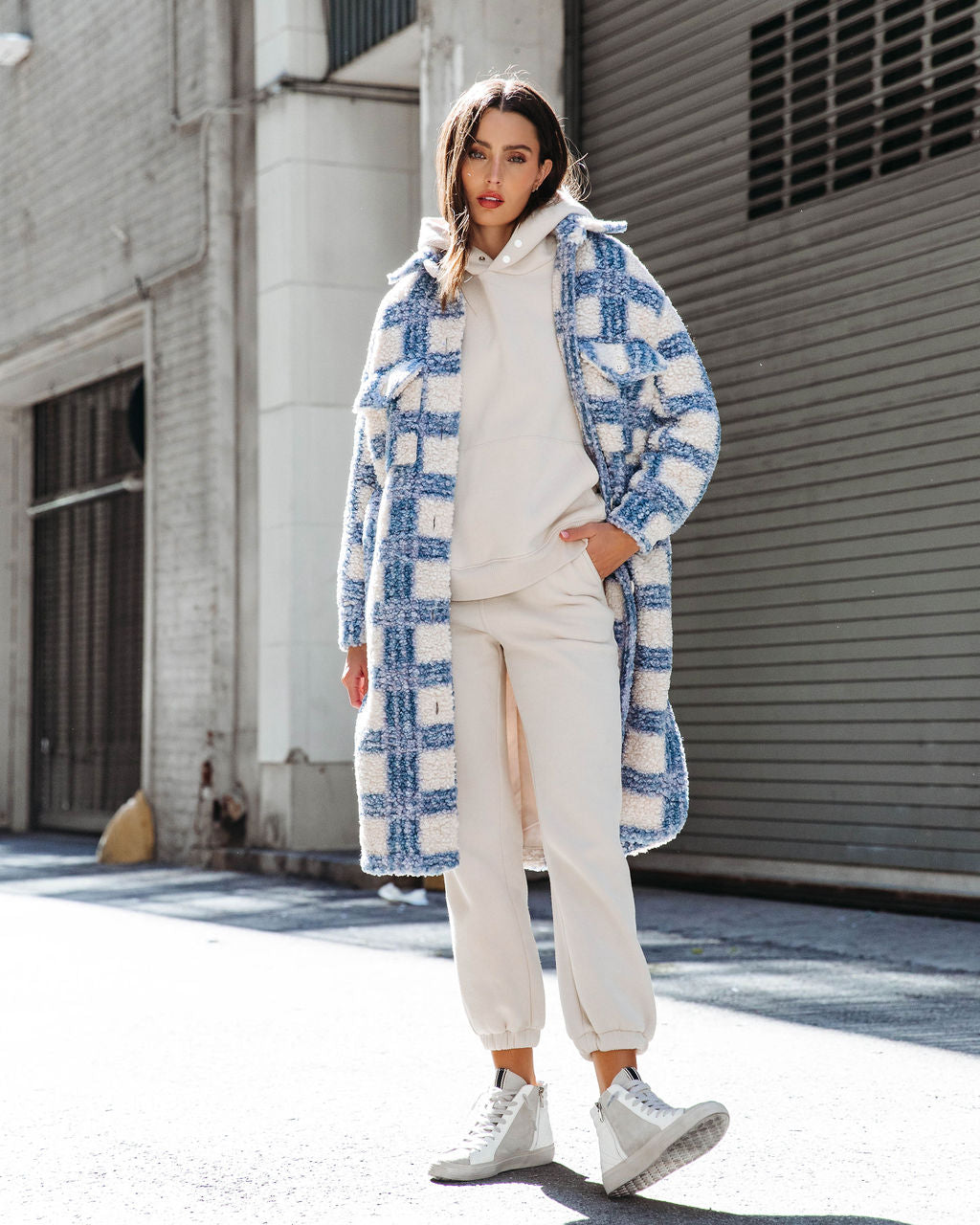Boston Get Away Pocketed Plaid Teddy Coat - Se7enfashion