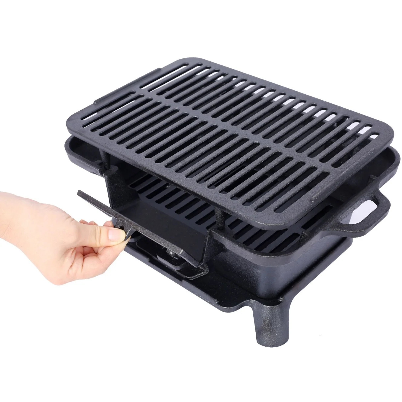 Hibachi Grill, 16" Portable Cast Iron Outdoor Tabletop Grill, Handled Mini Japanese BBQ Charcoal Stove, Small Durable Camping Cast Iron Grill with Grate Hook - Image 7
