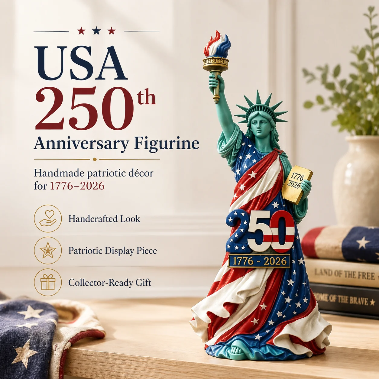 Handmade USA 250th Anniversary Statue of Liberty Figurine