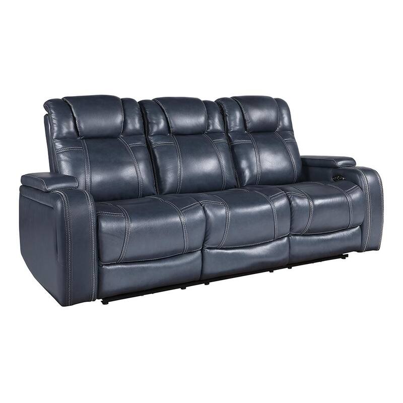 Sofá Reclinable Rectangular de Cuero con Brazo Recto de 84 en Azul, con Reposacabezas Eléctricos y Brazos de Almacenaje, PINPAI xp3307380