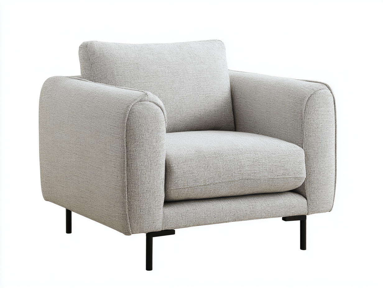 Sillón tapizado de tela gris claro 92×88×85 cm - patas de metal negro - con un cojín de respaldo - estilo contemporáneo