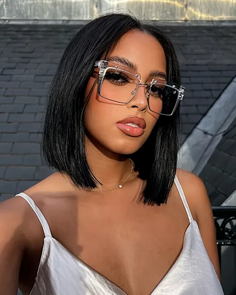 Short Bob Natural Black Silky Straight 6x5 Pre-cut Glueless Human Hair Wigs