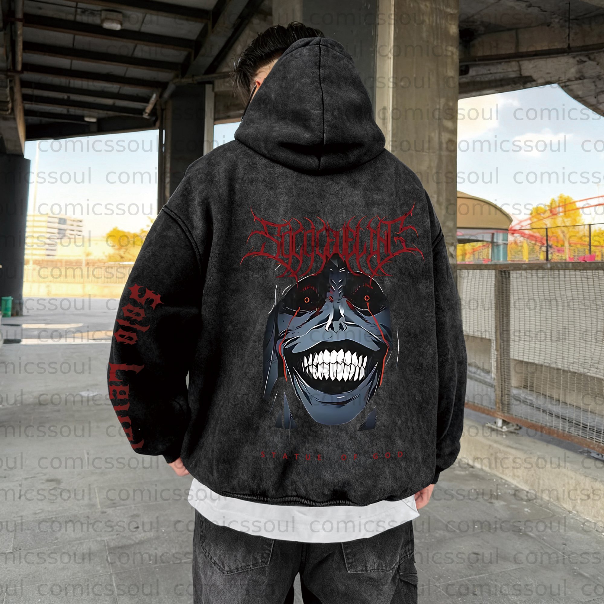 Unisex  Anime Graphic Water wash Streetwear Vintage Hoodie