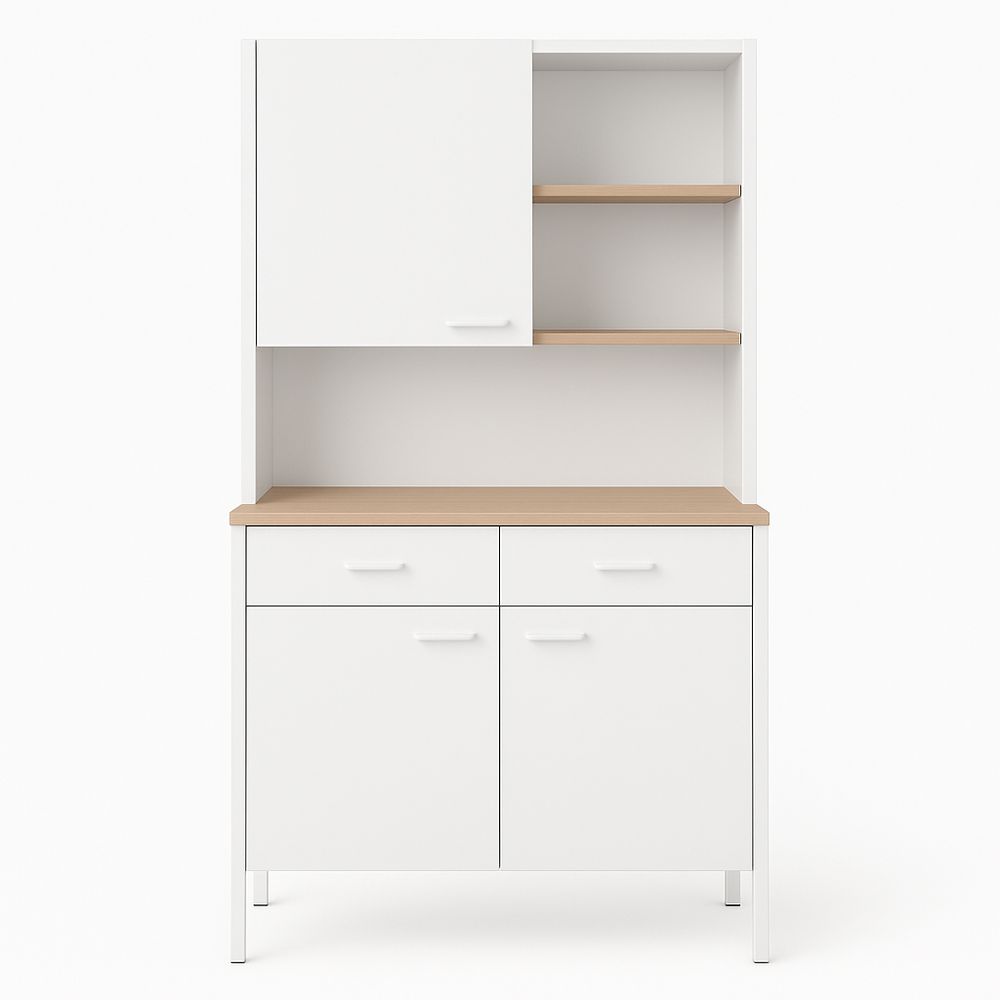 Armario de Almacenamiento Moderno Blanco con Estantes y Cajones de Madera