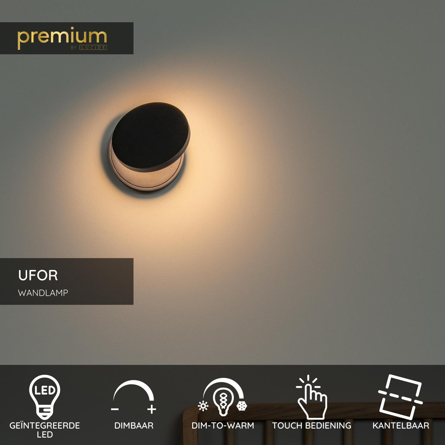 Lucide Premium UFOR Wandlamp - Zwart