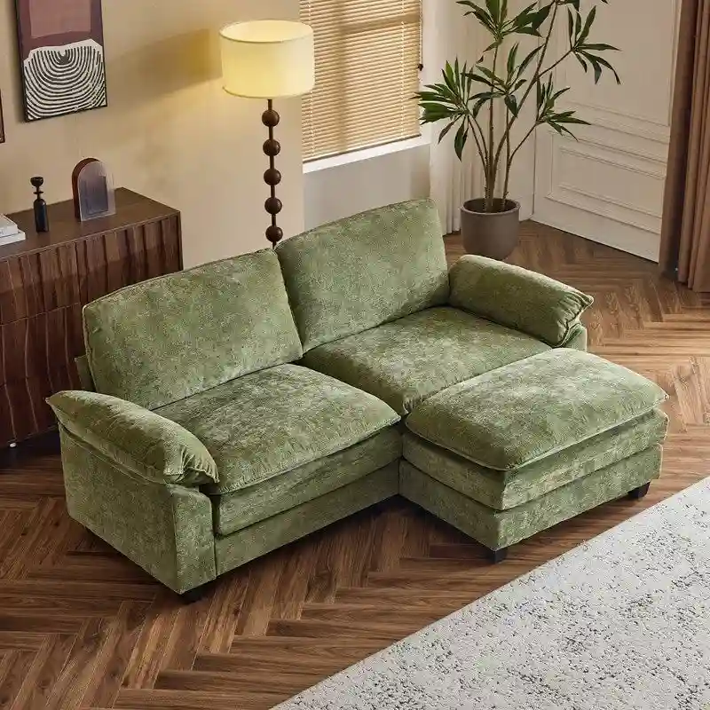 Chenille Two-Seater Sofa with Footstool - 2+1 Indoor Double Bag, Dimensions: 217*141*85