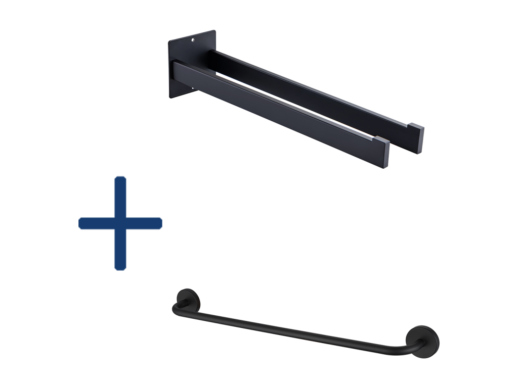 2PCS Toallero de baño, toallero de 40 cm, negro + toallero de baño, autoadhesivo/perforación, 60CM, acero inoxidable 304, negro