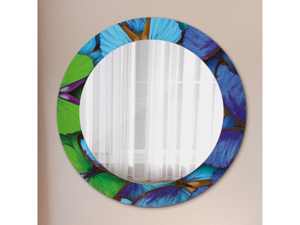 Espejo decorativo redondo - Mariposa azul y verde - 70 cm