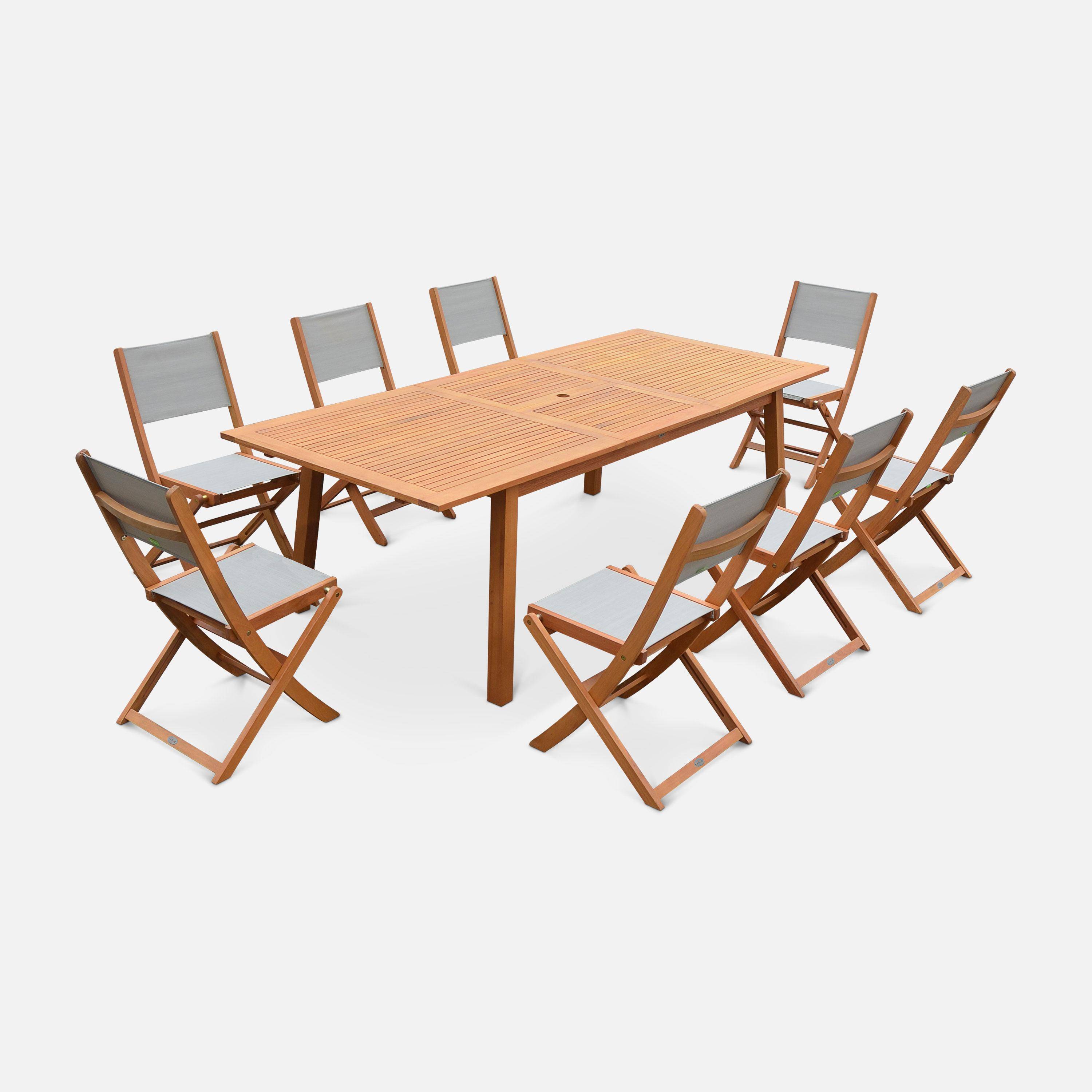 Almeria 8 - Mesa de jardín de madera extensible, 8 sillas