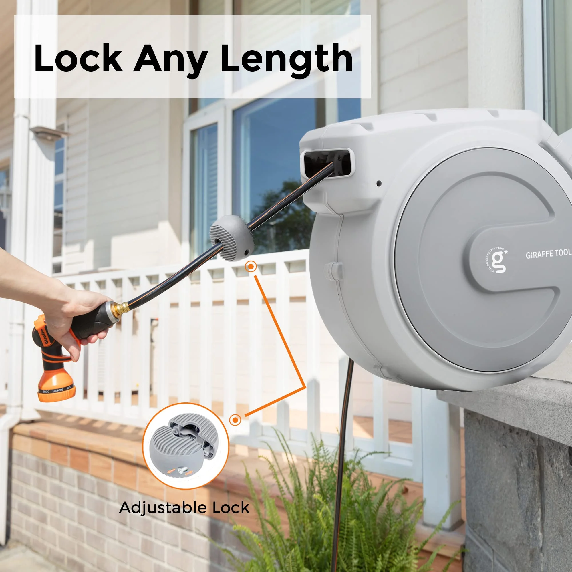 Giraffe Tools Retractable Garden Hose Reel with 1/2in-100ft Water Hose, Plastic Bracket, Wall Mounted, Dark Grey - Image 29