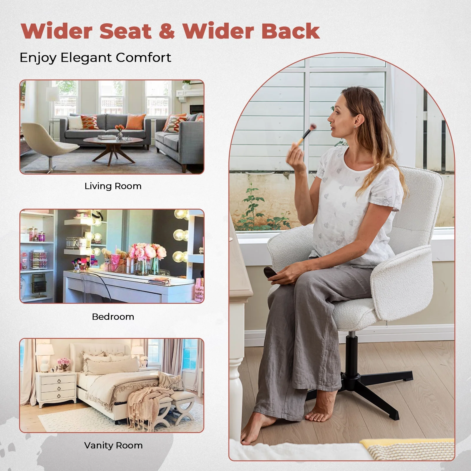 Homy Casa Home Office Desk Chair, Cute Vanity/Makeup Criss-Cross Chair, Upholstered Adjustable Swivel Armchair for Women/Girls - Image 11