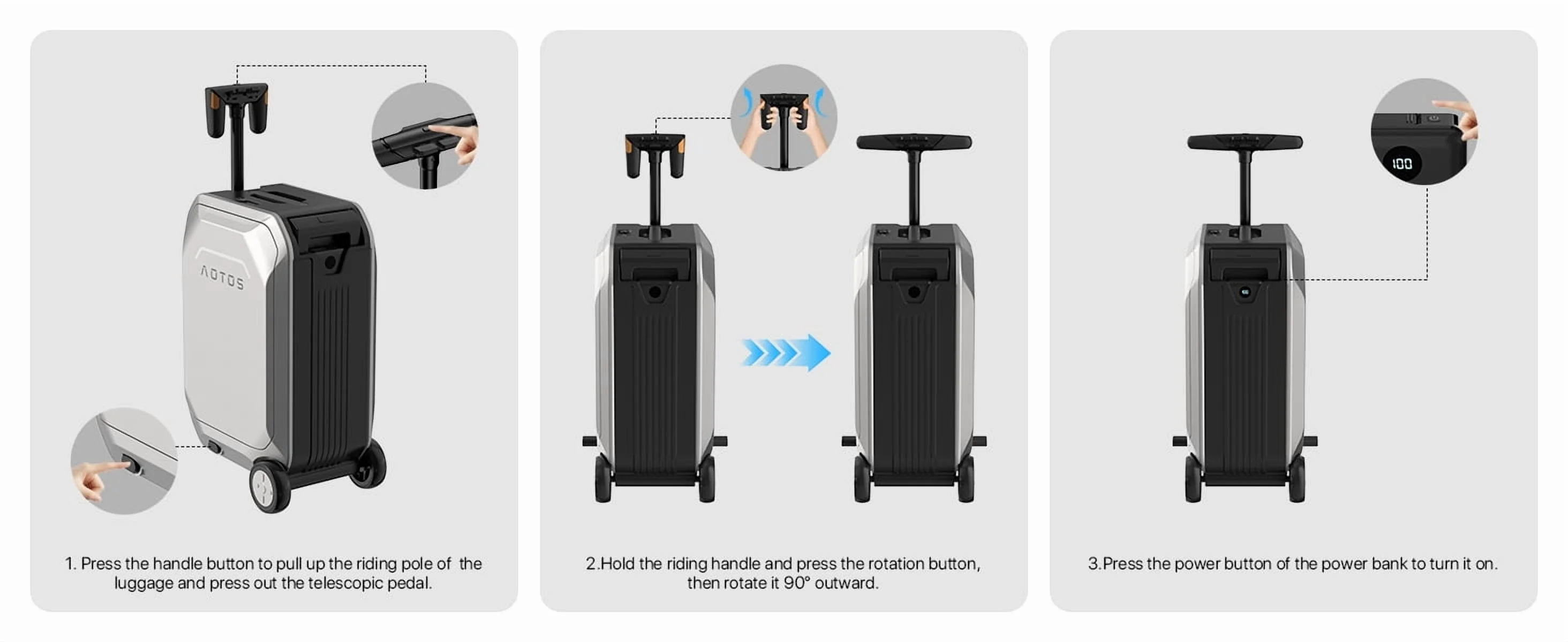 L2-S Smart Rideable Luggage, Foldable Electric Scooter Suitcase, 6.2 mph Max Speed, 6.2-Mile Range, Lightweight Portable Design for Travel & Commute - Image 13
