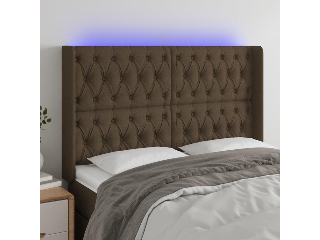 Cabecero con LED de tela marrón oscuro 163x16x118/128 cm