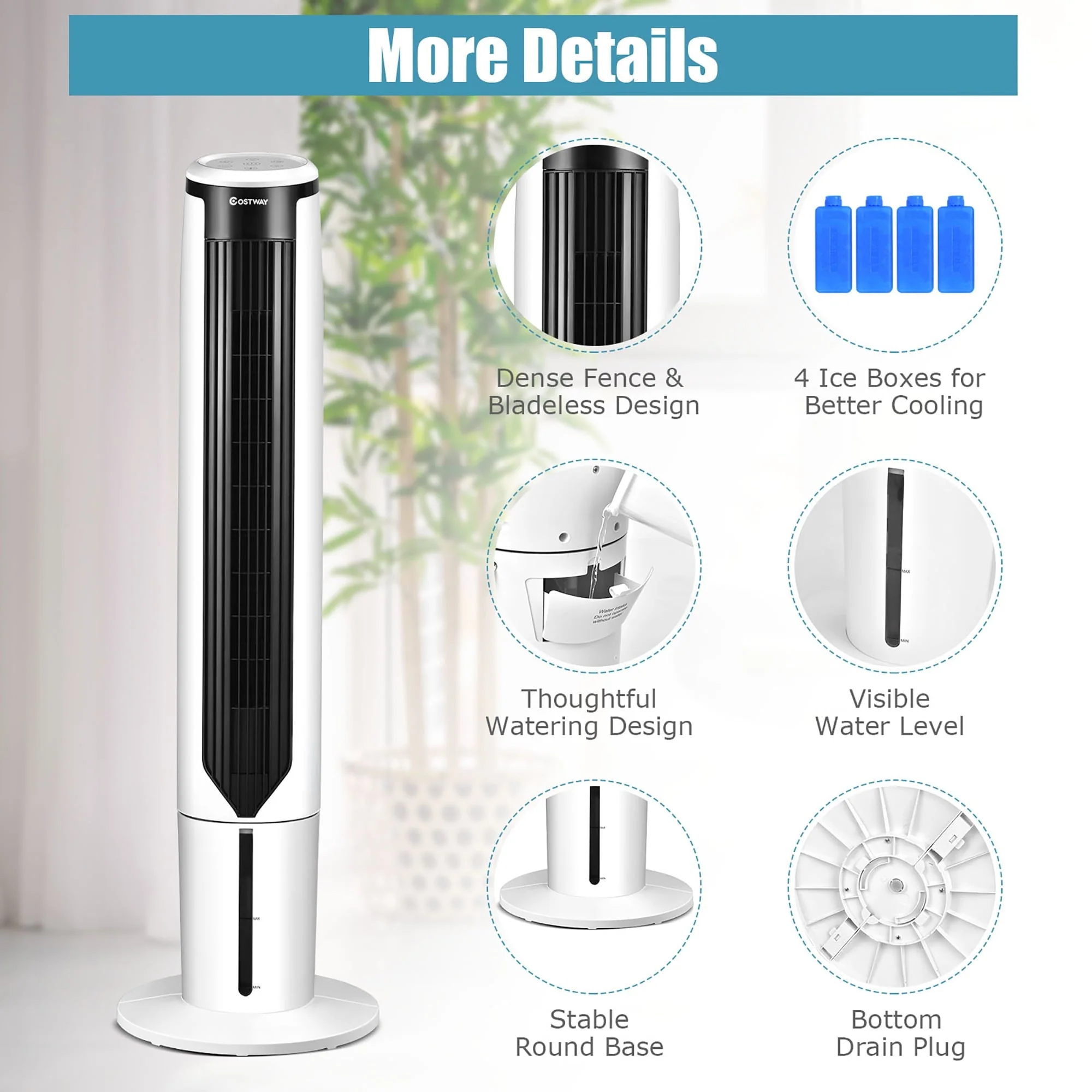 Costway 41'' Evaporative Air Cooler Quiet Cooling Oscillating Fan with Remote Control - Image 10