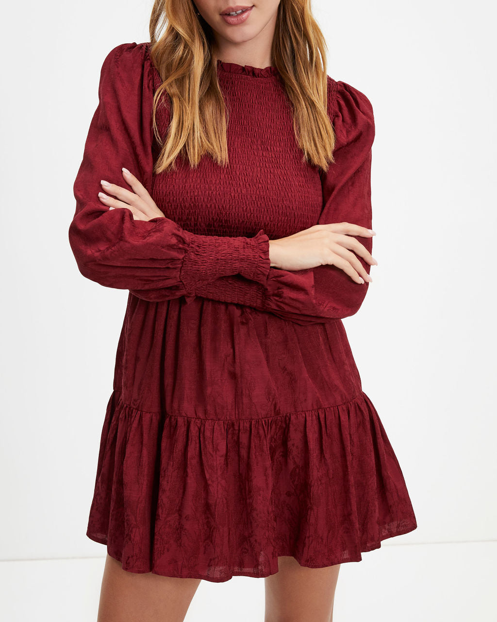 Now Look At You Smocked Dress - Burgundy - Se7enfashion