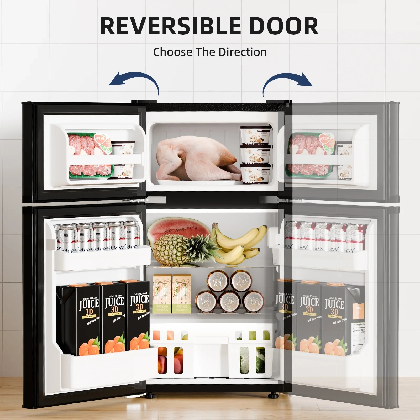 FREE VILLAGE Compact Refrigerator with Freezer,2 Door Mini Fridge,Adjustable Shelf,Small Fridge for Bedroom Office Dorm Kitchen,3.2 Cu.Ft.