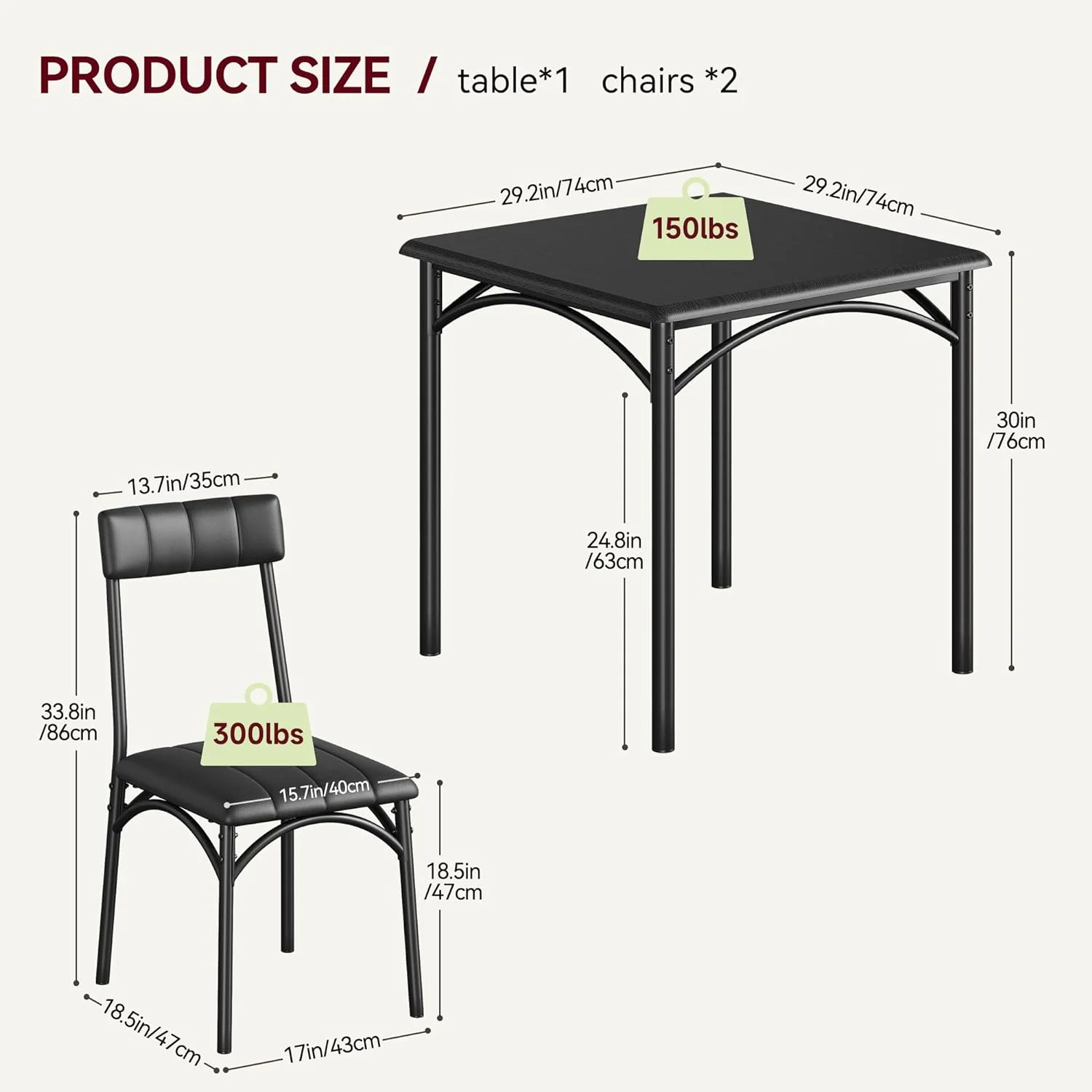 Dining Table Set for 2, Kitchen Table and Chairs for 2 with Upholstered Chairs, 3 Piece Dining Room Table Set, Square Kitchen Table Set for Small Space, Apartment, Studio - Image 20