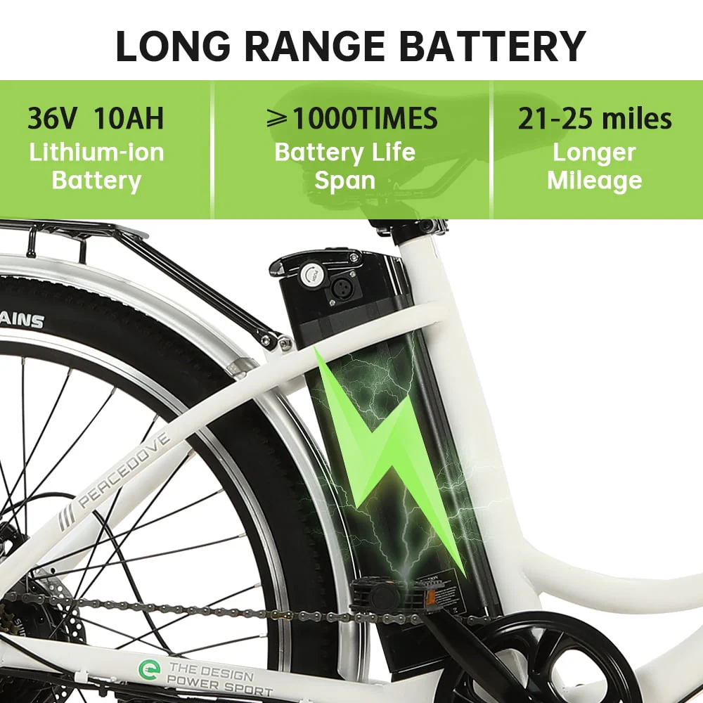 26 Inch 36V 10AH 350W City Bike Electric Bicycle e-bike White with Basket 7 Speed Step Through Commuter for Women Girls - Image 5