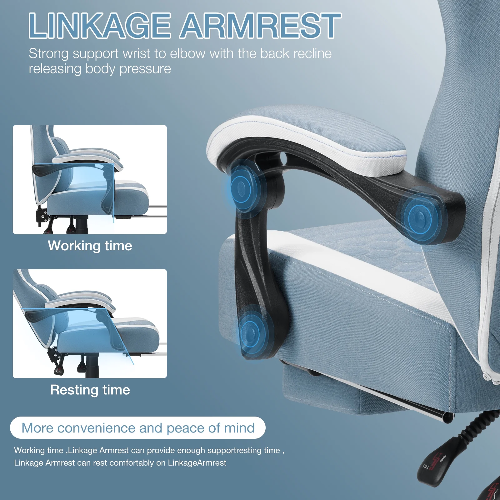 Hoffree Gaming Chair with Massage Fabric Office Chair with footrest for Adults, Ergonomic Gamer Chair with Headrest and Lumbar Support for Office Gaming, 440 LBS - Image 70