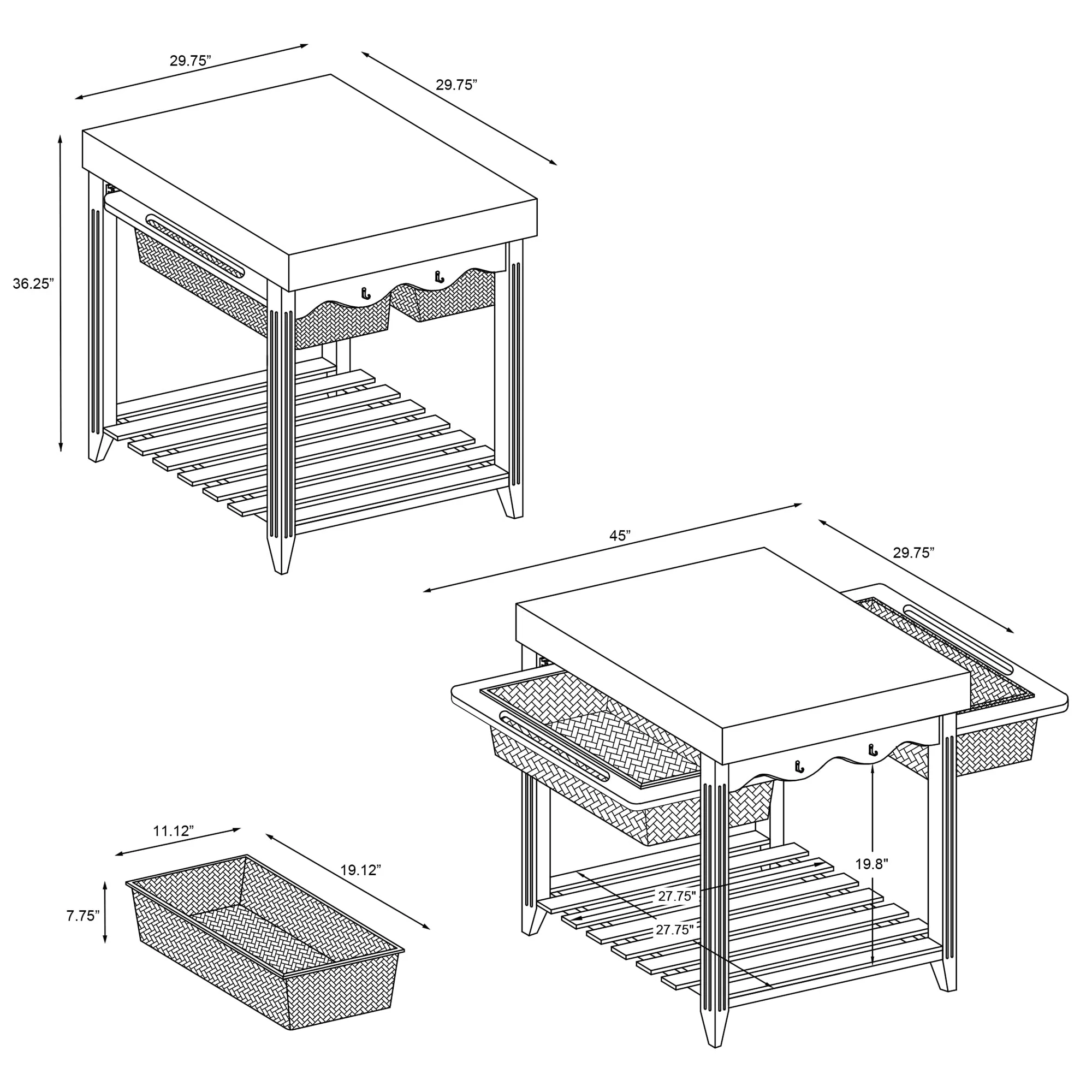 Kolton Square Kitchen Island, Black and Natural with Butcher Block Top - Image 9