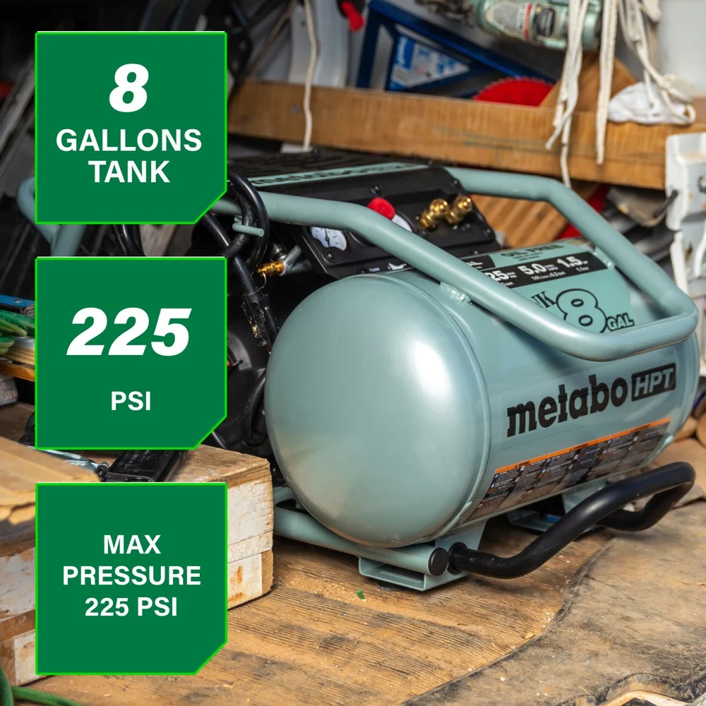 Metabo HPT Air Compressor, THE TANK, 8-Gallon Trolley Air Compressor, 225 PSI, Versatile for Use with Framing, Siding, Finish, or Roofing Nailers, Easy Mobility with Rubber Tires, EC1315S - Image 2