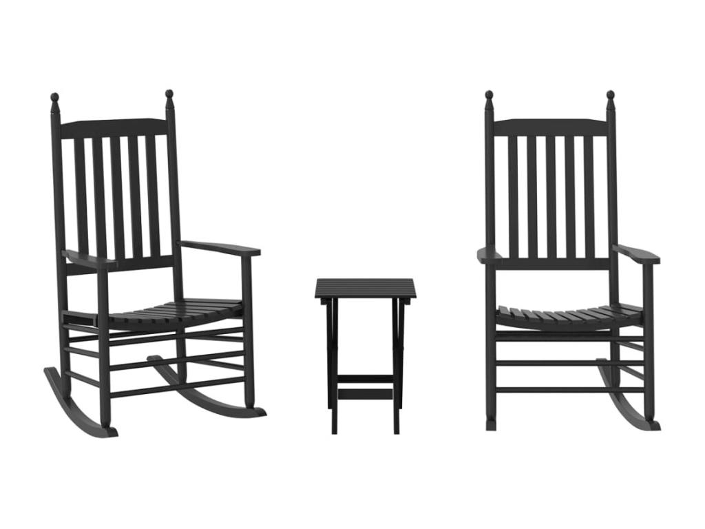 Juego de 2 mecedoras, mesa plegable maciza de álamo negro.